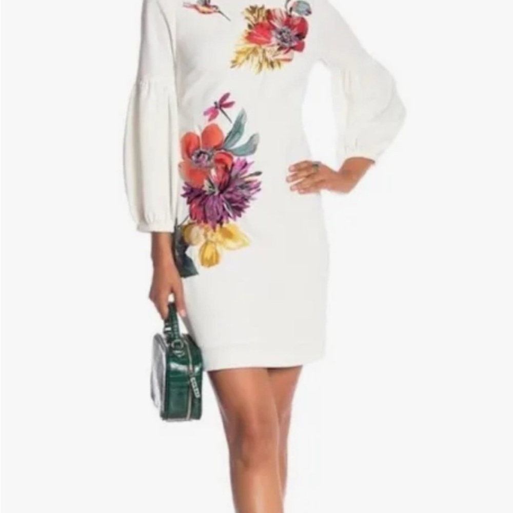 Trina Turk Passion Embroidered Dress with Balloon Sleeves 12